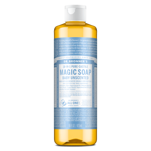 Dr.Bronner's Magic Soap, Baby Unscented, Pure-Castile Body Wash Liquid Soap, 16 fl oz