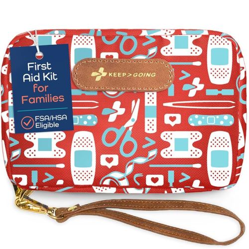 KeepGoing Travel First Aid Kit for Kids – 130 Pc. for Car, Home, Purse, Diaper Bag & Backpack with Latex-Free Bandages - Mini First Aid Kit Travel Size TSA-Approved