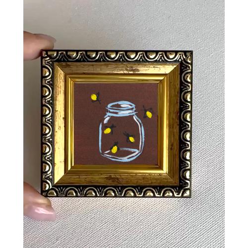 Fireflies in a Jar Miniature / Hand painted mini Oil Painting 2x2 inches