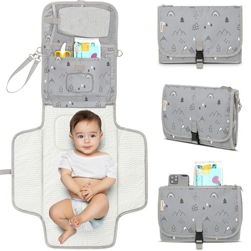 KeaBabies Portable Diaper Changing Pad, Baby Changing Mat (Woodland) | Waterproof, Wipeable, Large, Padded, On The Go, Car, Travel Diaper Clutch Bag, Easy to Use Pockets for Newborn Essential