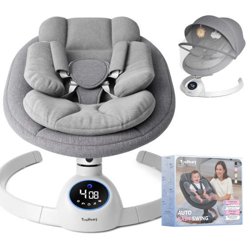 TouHeart Electric Baby Swing, Infant Rocker with Bluetooth & Remote,5 Speeds,10 Lullabies,3 Timing, Grey