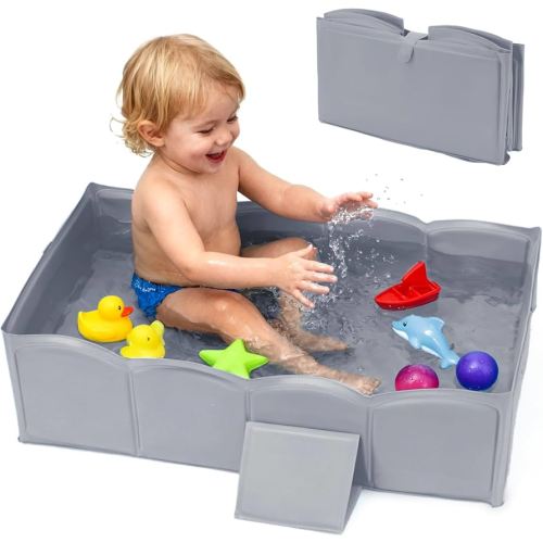 Collapsible Baby Bathtub for Shower,Reinforced Structure Infant Foldable Bath Tub with Non-Slip Base,Portable Space-Saving Kids Bath Tub for 6M to 4Years,Suitable for Outdoor, Travel Use(Grey)