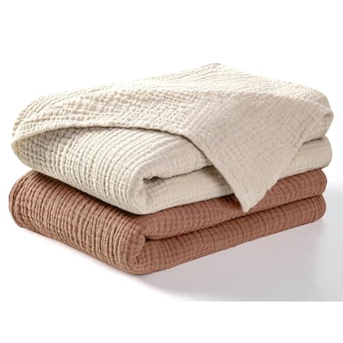 Dreamology Brown Swaddle Blanket,100% Cotton Muslin Swaddle Blankets,2 Pack,Receiving Blanket for Baby Boy & Girl,Soft,Breathable Swaddle Blanket,Large 44 x 44 inch Cotton Blanket | Brown,Acru