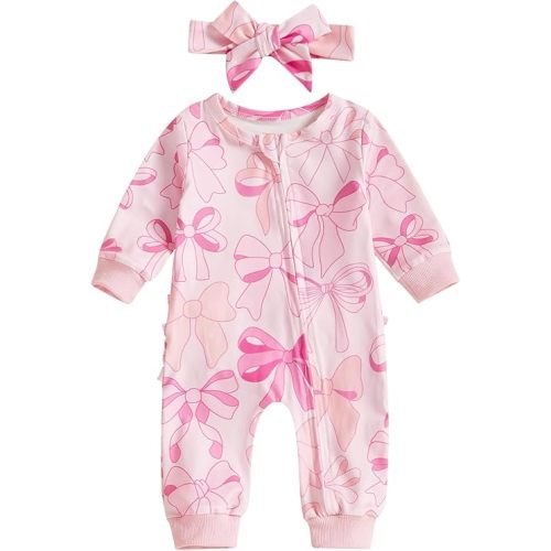 MoZiKQin Newborn Baby Girl Ruffle Romper Knit Sweater Onesie Jumpsuit Long Sleeve Zipper Romper Solid Fall Winter Outfits