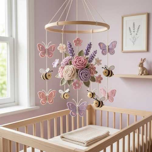 Crochet Butterfly Bee Floral Mobile Pattern | Boho Nursery Decor (PDF Pattern)