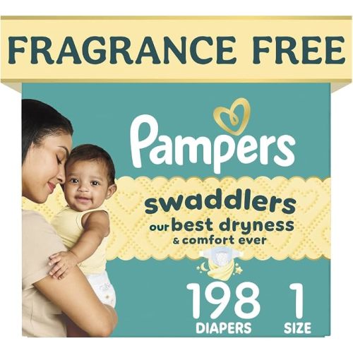 Pampers Swaddlers Diapers, Size 1 (8-14 lbs), 198 Count, Fragrance Free, Hypoallergenic, Absorbent, Pediatrician Recommended, Skin Safe