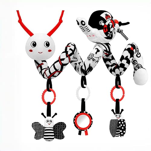 High Contrast Baby Toys for Newborn, Black and White Baby Sensory Toys 0-12 Months with Car Seat Toys & Soft Plush Toy, Activity Hanging Toys Velcro for Stroller Toys Baby Gifts