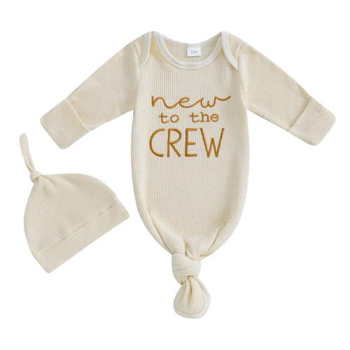 Nwiuh Newborn Boy Girl Coming Home Outfit Baby Infant Sleeper Gown Nightgown Outfits Cute Fall Winter Pajamas and Hat (Beige, 0-3 Months)