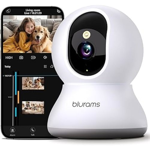 blurams Indoor Camera 2K, Cameras for Home Security 5G&2.4GHz, 360° Pet Camera w/Motion Tracking, Phone App, 2-Way Audio, IR Night Vision, Siren, Works with Alexa & Google Assistant