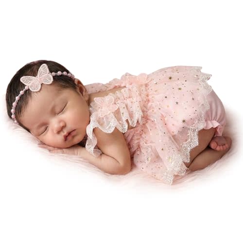 ForBaysy Newborn Girls Photography Prop Outfit Butterfly Tulle Lace Romper with Headband Photoshoot Costume Newborn Dress
