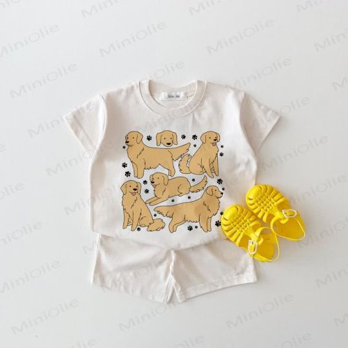 Baby Golden Retriever White Tee and Shorts 2-piece Set