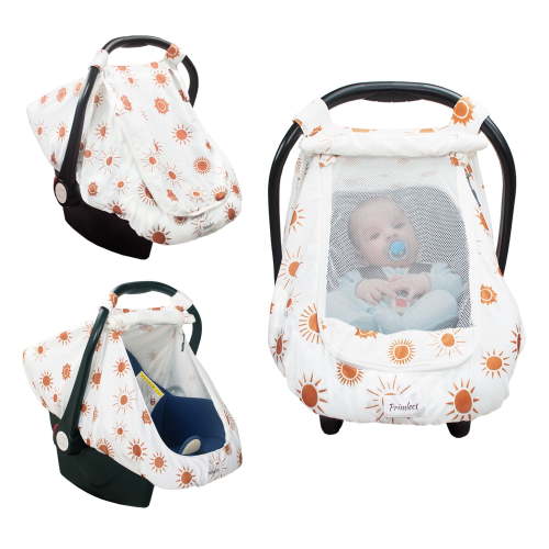 Beavtaens Baby Car Seat Cover, Stretchy Carseat Canopy, with Breathable Peep Window (Sun)