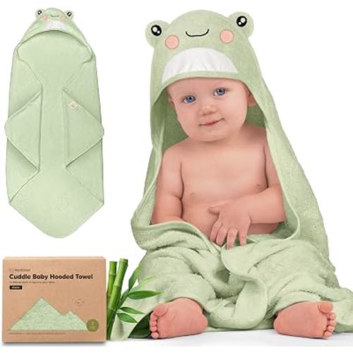 KeaBabies Hooded Baby Towel for Newborn, Baby Bath Towels (Frog, Regular)