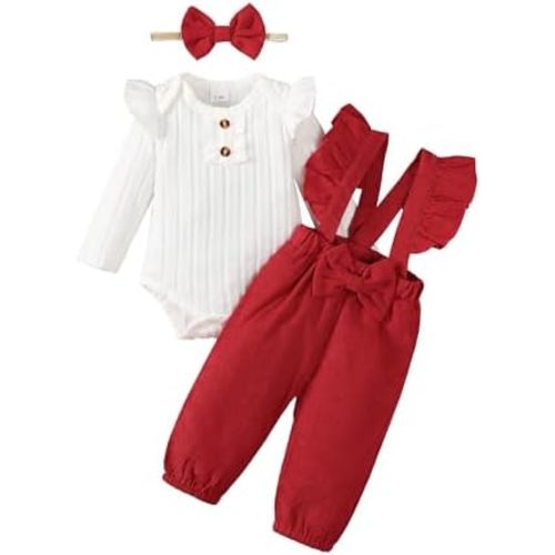 SUNNY PIGGY Baby Girl Clothes Newborn Outfits Infant Ruffle Romper Tops Bodysuit Overall Set With Headband 3PC set