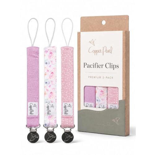 Copper Pearl Pacifier Holder 3-Pack: Premium Knit Binky Clips for Babies - Stylish Stainless Steel Design, Prevents Floor Drops - Fern