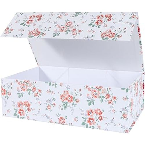 Floral Gift Box with Magnetic Lids 13.8x8.3x4.4 in, Large Bridesmaid Proposal Boxes, Rectangle Wedding Decorative Storage Box 1 Pack