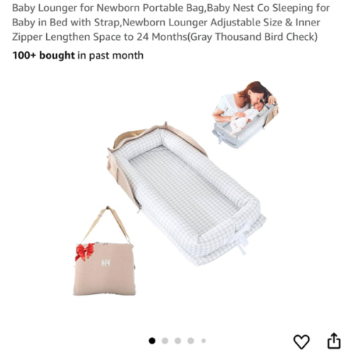 Baby Lounger for Newborn Portable Bag,Baby Nest Co Sleeping for Baby in Bed with Strap,Newborn Lounger Adjustable Size & Inner Zipper Lengthen Space to 24 Months(Gray Thousand Bird Check)