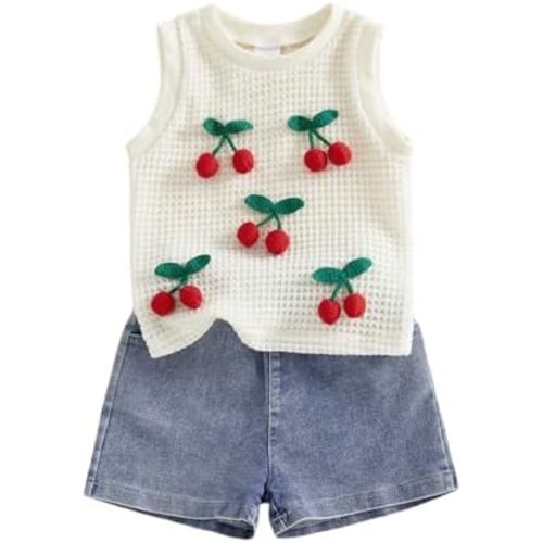 YINGISFITM Ropa para niña pequeña, camiseta sin mangas de punto gofre, camiseta sin mangas, pantalones cortos, traje floral para niñas