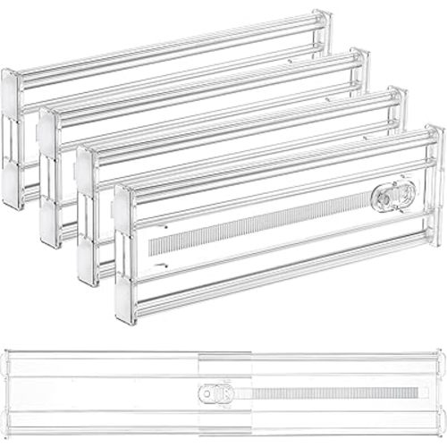 Vtopmart 4 Pack 4" Regular Upgrade Drawer Dividers for Clothes, 12.8"-22.3" Expandable Dresser Drawer Organizer, Clear Plastic Separators for Dresser, Baby Clothing, Underwear, Cosmetic, Toiletries