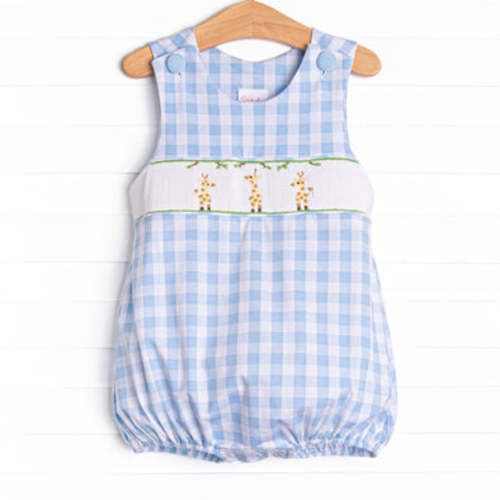 Spotted in the Savanna Smocked Bubble, Blue Check – Stitchy Fish