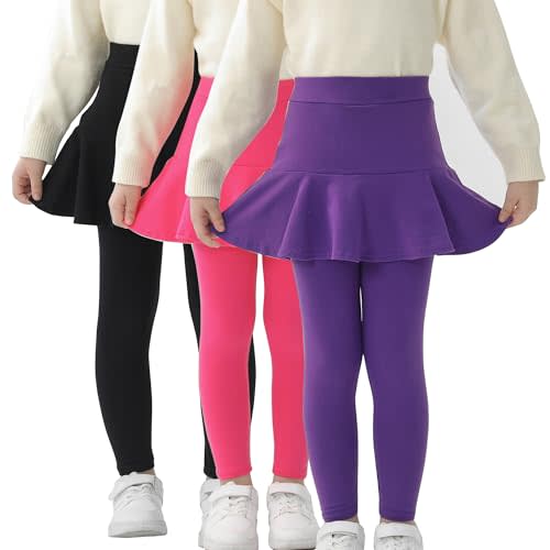 StyleSavvy Trendy Girls' Leggings with Skirt - 2 Pack of Cotton Ruffle Skirt Pants for Kids for 3-8 Years
