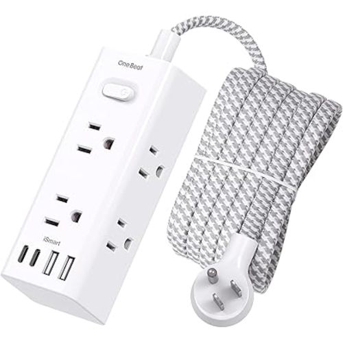 10 Ft Power Strip Surge Protector with 6 WideOutlets 4 USB Ports (2 USB C)