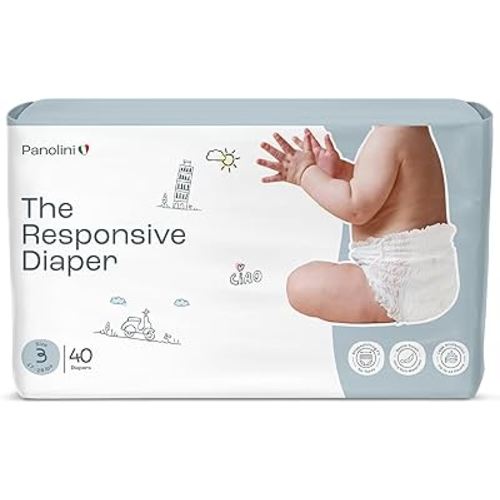 The Responsive Diaper Size 3 (17–28 lbs), 40 Ct Italian Premium Design, Soft, Unscented & Hypoallergenic, 12 Hrs Leak Protection, No-Tape Flexible Fit Pull-Up Disposable Diapers for Babies