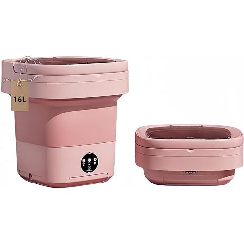 Portable Washing Machine, Mini Washer,16L Upgraded Large Capacity Foldable Washer.Deep Cleaning of Underwear, Baby Clothes and Other Small Clothes.Suitable for Apartments, Dormitories, Hotels.(Pink)
