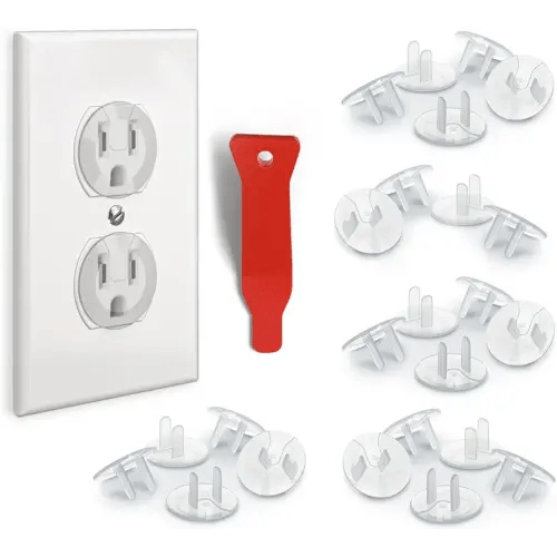 24 Pack Outlet Covers & Removal Tool Baby Proofing, Provide Shock Prevention and Easy Installation, Safe and Secure Plastic Plug Covers for Power Sockets (24 Outlet Covers)