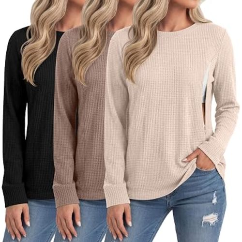 Neer 3 Pack Women's Nursing Hidden Zipper Long Sleeve Shirts