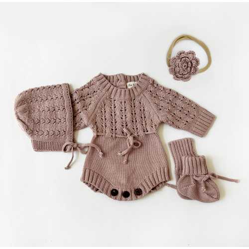 Baby Girl knit lace romper Set Options ZOYA romper | MAUVE
