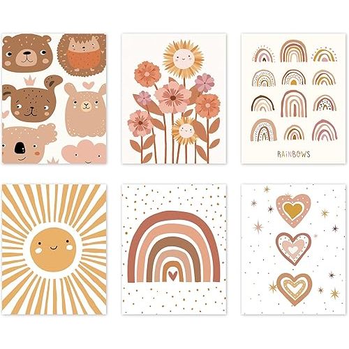Canssape Set of 6 Boho Baby Nursery Wall Decor | 8"x10" Rainbow Posters for Children's Room | Sunshine Kids Wall Decor Nursery Wall Art Prints (Unframed)