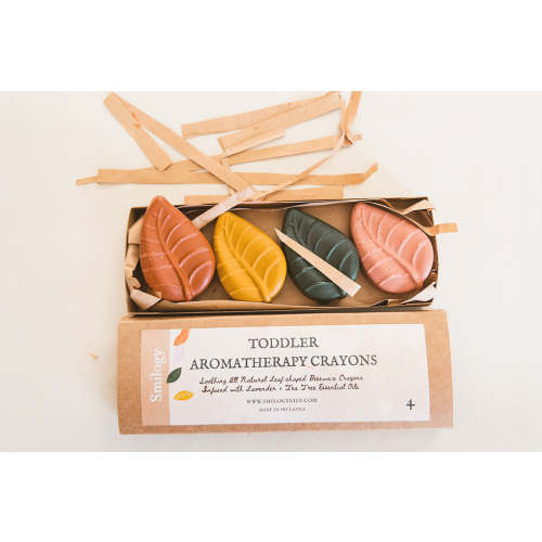 Aromatherapy Beeswax Crayons | 4 Hand Poured Jumbo Toddler Calming Crayon Leaves
