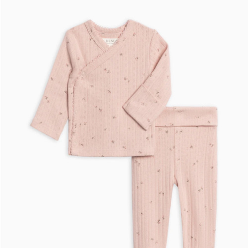 2-Piece Lacey Brushed Back Pointelle Kimono Top and Pant Set