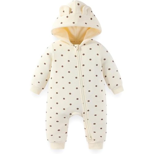 Baby Hooded Fleece Footed Jumpsuit 60% Cotton Blend Soft Breathable Long Sleeve Zipper Romper for Boys and Girls