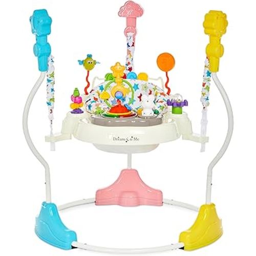 Dream On Me 2-in-1 Baby Activity Center & Bouncer Jumper, 360° Rotating Seat, 3-Height Adjustable, 12 Melodies with Lights & Interactive Toys, Promotes Early Development - Star Print