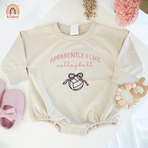 Embroidered Apparently I Like Volleyball Baby Romper, Funny Volleyball Baby Outfit, Gameday Embroidery Baby Bodysuit, Volleyball Baby