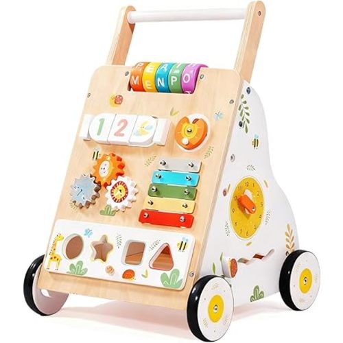 Wooden Baby Walker with Wheels, Baby Push Walker Adjustable Speed for Boys and Girls,Montessori Activity Center Walking Toys for 1 Year Old Learning to Walk,First Birthday Gift