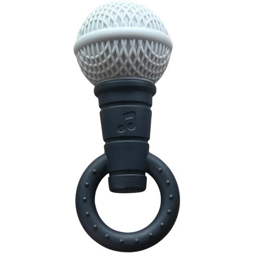 Microphone-Shaped Silicone Baby Teether - BPA Free, with Rattle, Musical/Singing Toy, Dishwasher & Freezer Safe, Easy-to-Grip Teething Shaker Toy for Newborns, Infants, Toddlers. (Gray Black)
