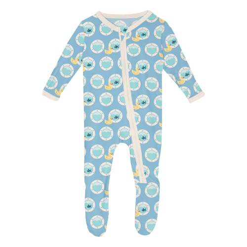 Print Footie with 2 Way Zipper in Seaside Blue Porthole Rubber Ducky