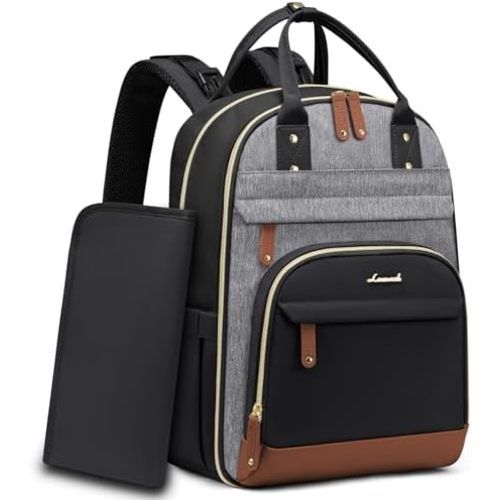 LOVEVOOK Diaper Bag Backpack, Baby Bag with Changing Pad, Large Diaper Backpack Boy Girl, Waterproof Baby Registry Bag for Mom Dad with Stroller Buckles, Black-grey-brown