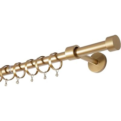 TWOPAGES Adjustable Curtain Rod, Heavy Duty Curtain Rod Set with Brackets and Rings, 1 Inch Diameter Wall Mounted Drapery Rod 24 to 136 Inch Length, Gold