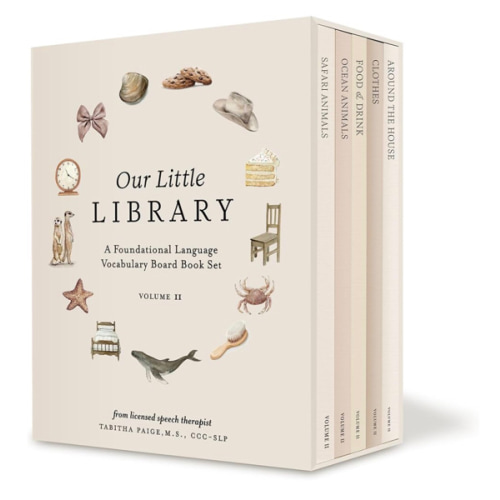 Our Little Library Vol. 2: First 100 Words Board Book Box Set, including Ocean Animals, Safari Animals, Food and Drink, Clothes, and Around the House (Tabitha Paige Children's Book Series)