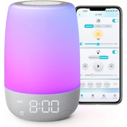 Glocusent White Noise Sound Machine for Sleep, 45 Sleep Sounds | 12 Color Night Light, Dual Alarm, Dual Audio, Bluetooth, APP Control, 2200mAh Battery for Adult, Baby, Kids