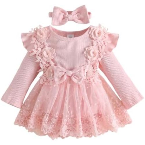 Infant Baby Girl Fall Clothes Romper Mesh Tulle Skirt Newborn Outfits