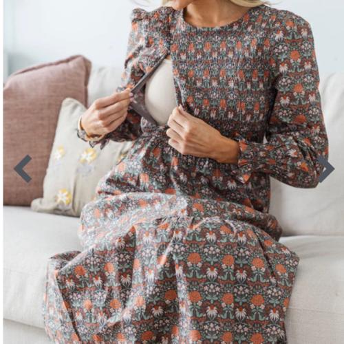 NURSING COLLECTION: Best Day Brown Abstract Midi Dress