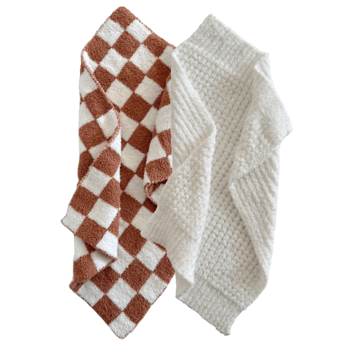 2-Pack Phufy® Bliss Mini Blanket, Nutmeg Checkerboard/White Waffle
