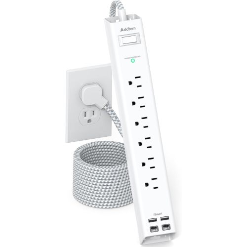 Extension Cord 10 ft - Long Power Strip Surge Protector, 6 AC Outlet 4 USB (2 USB C), Flat Plug, Wall Mount, Multi Plug Outlet Extender Desk Charging Station for Home Office Dorm Room Essentials