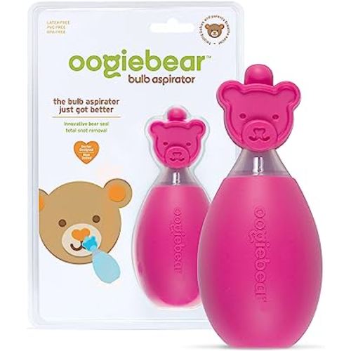 oogiebear: Baby Nasal Aspirator - Safe Booger & Earwax Remover for Newborns, Infants, Toddlers - Better Syringe, Airtight Suction, Nose Sucker - Essential Baby Stuff, Diaper Bag Must-Haves, Pink
