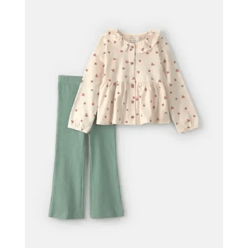 Baby Girl 2-Piece Butterfly Long-Sleeve Top & Pant Set - Cream/Green | Carter's